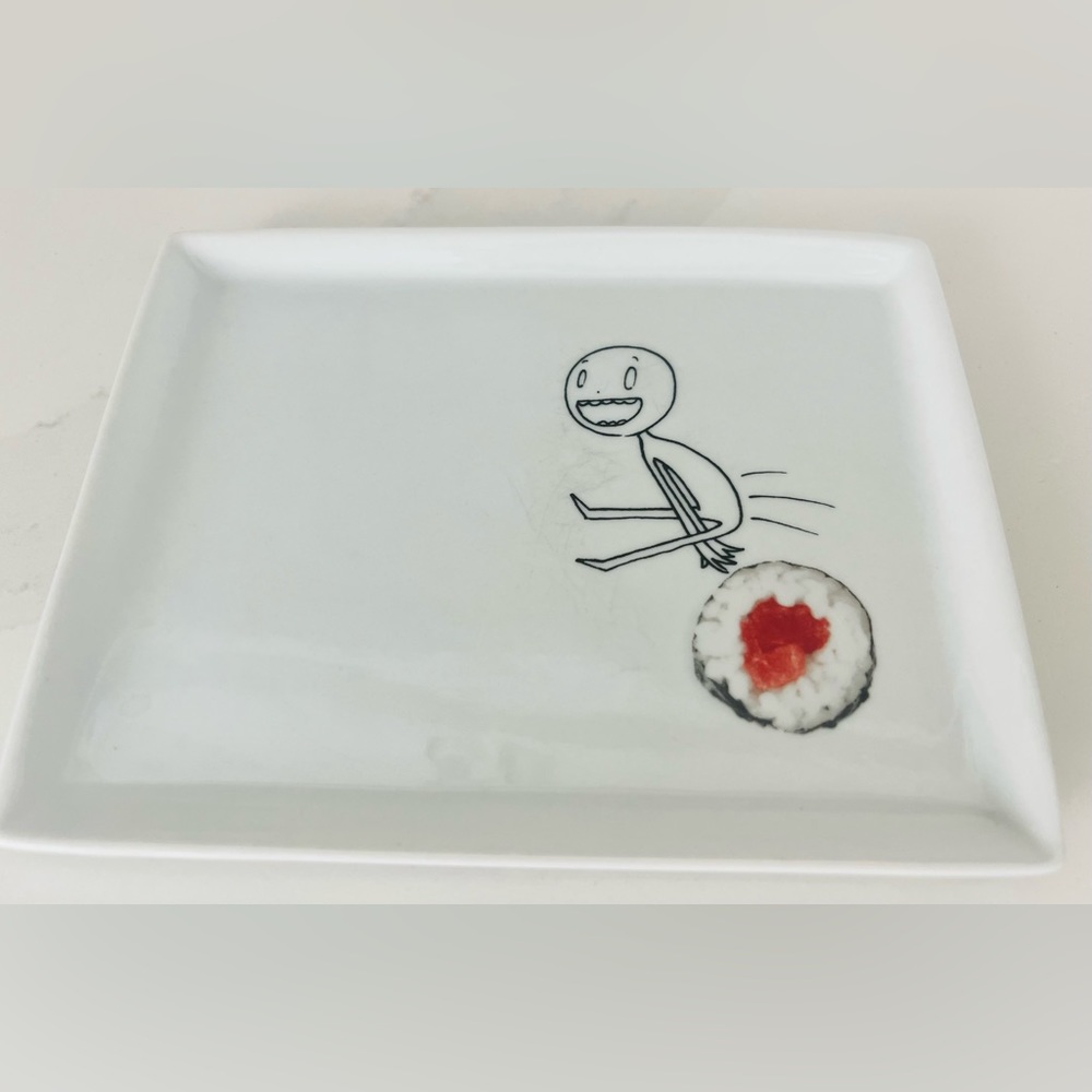 2 plates- Crate and Barrel CB2 stick figure appetizer plates